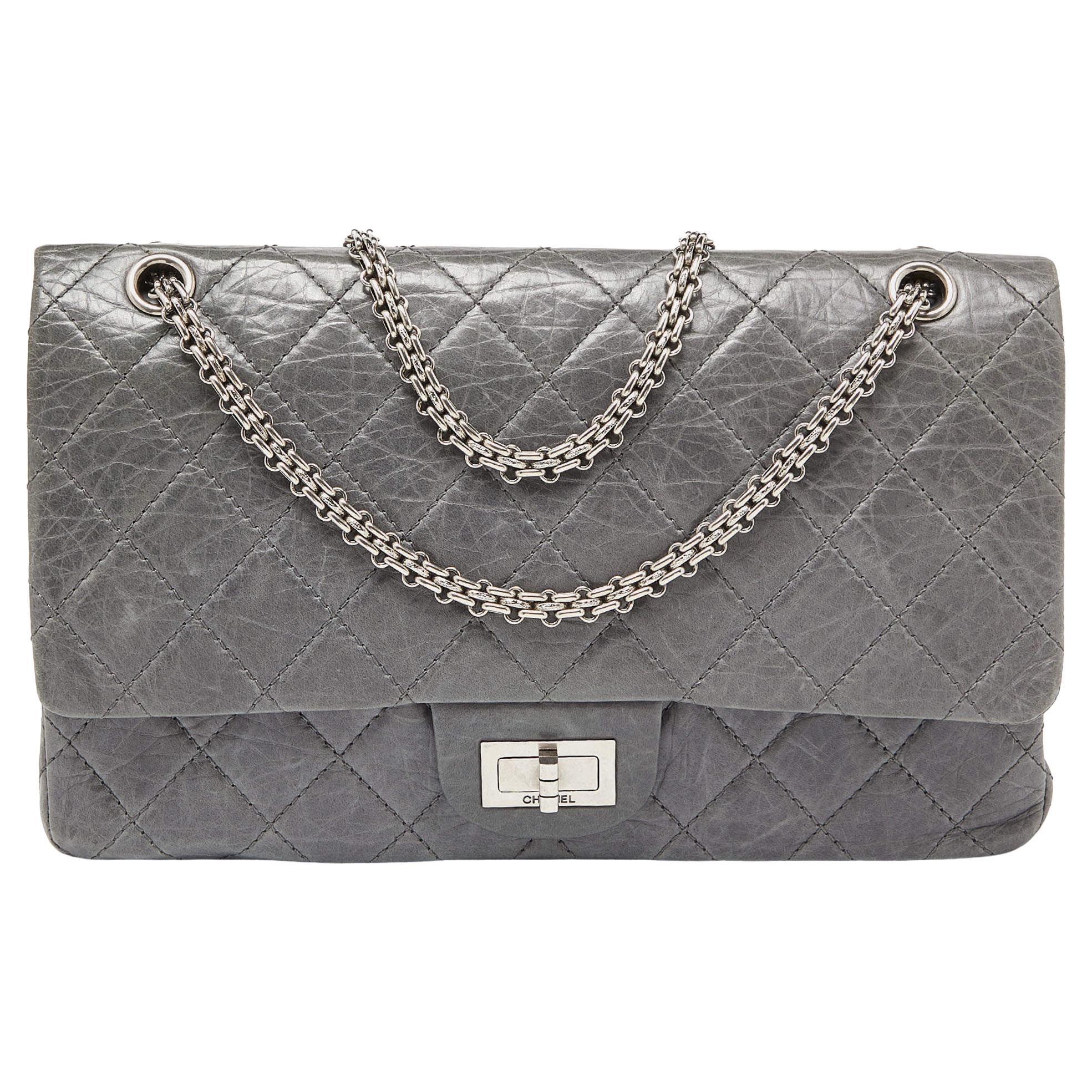 Chanel Grey Quilted Crinkled Leather Limited Edition 50th Anniversary Reissue 2.