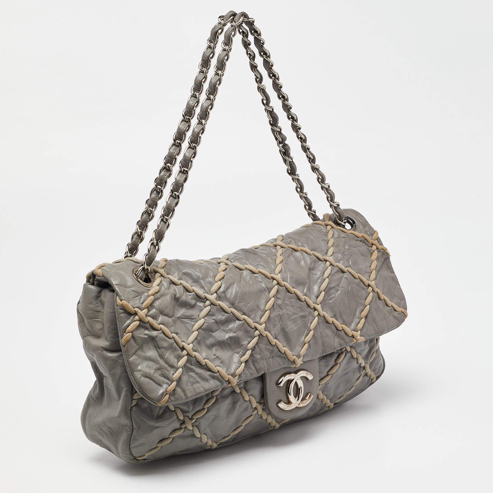 Gray Chanel Grey Quilted Crinkled Leather Ultra Stitch Classic Flap Bag