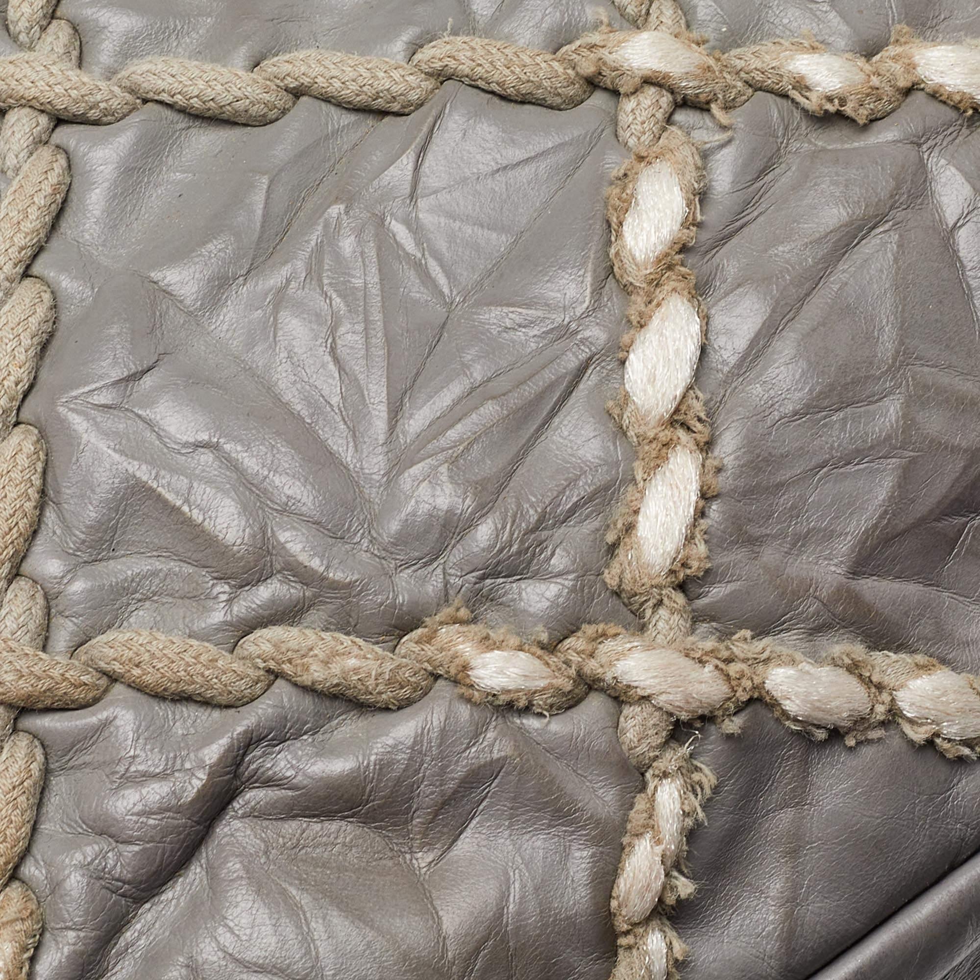 Women's Chanel Grey Quilted Crinkled Leather Ultra Stitch Classic Flap Bag