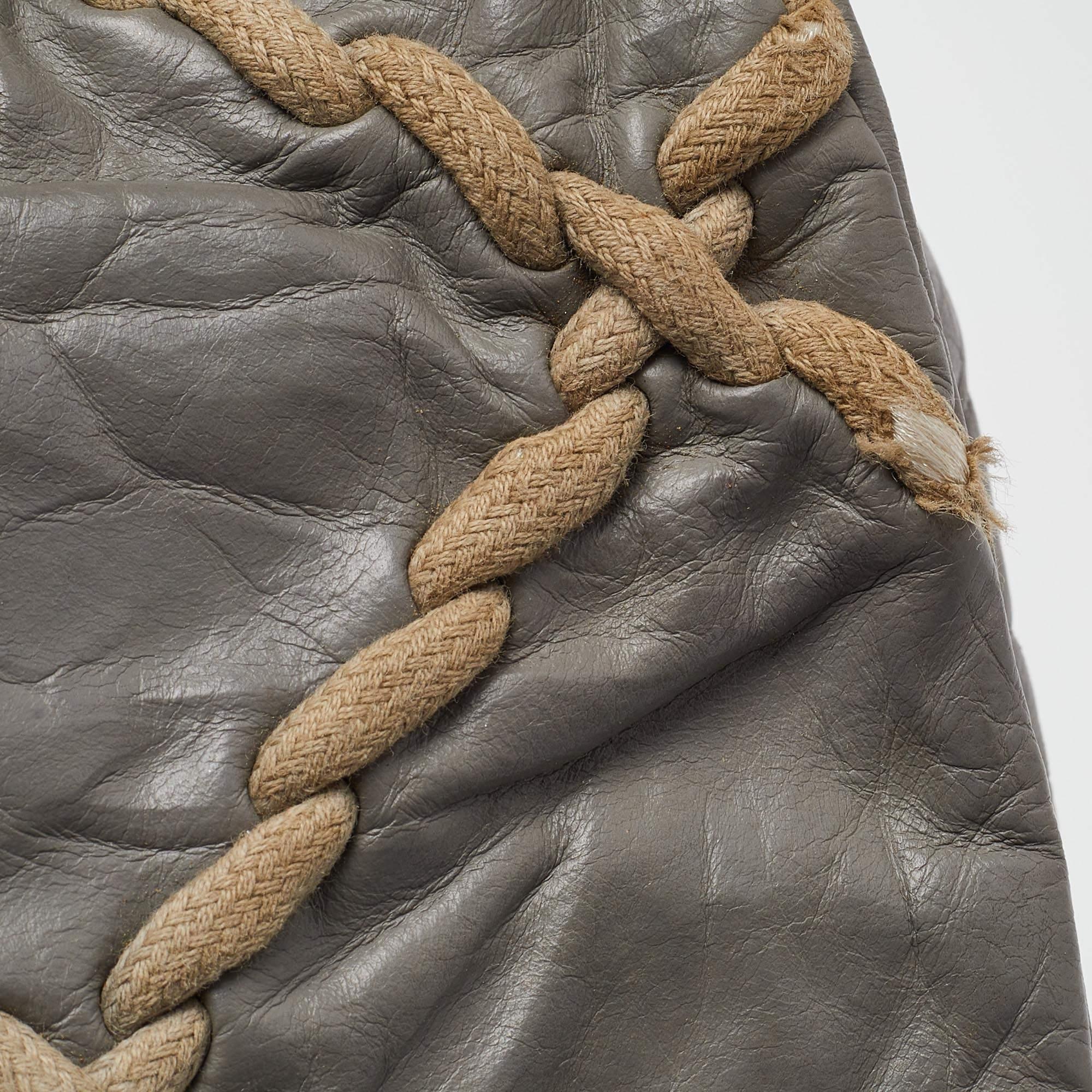 Chanel Grey Quilted Crinkled Leather Ultra Stitch Classic Flap Bag 1