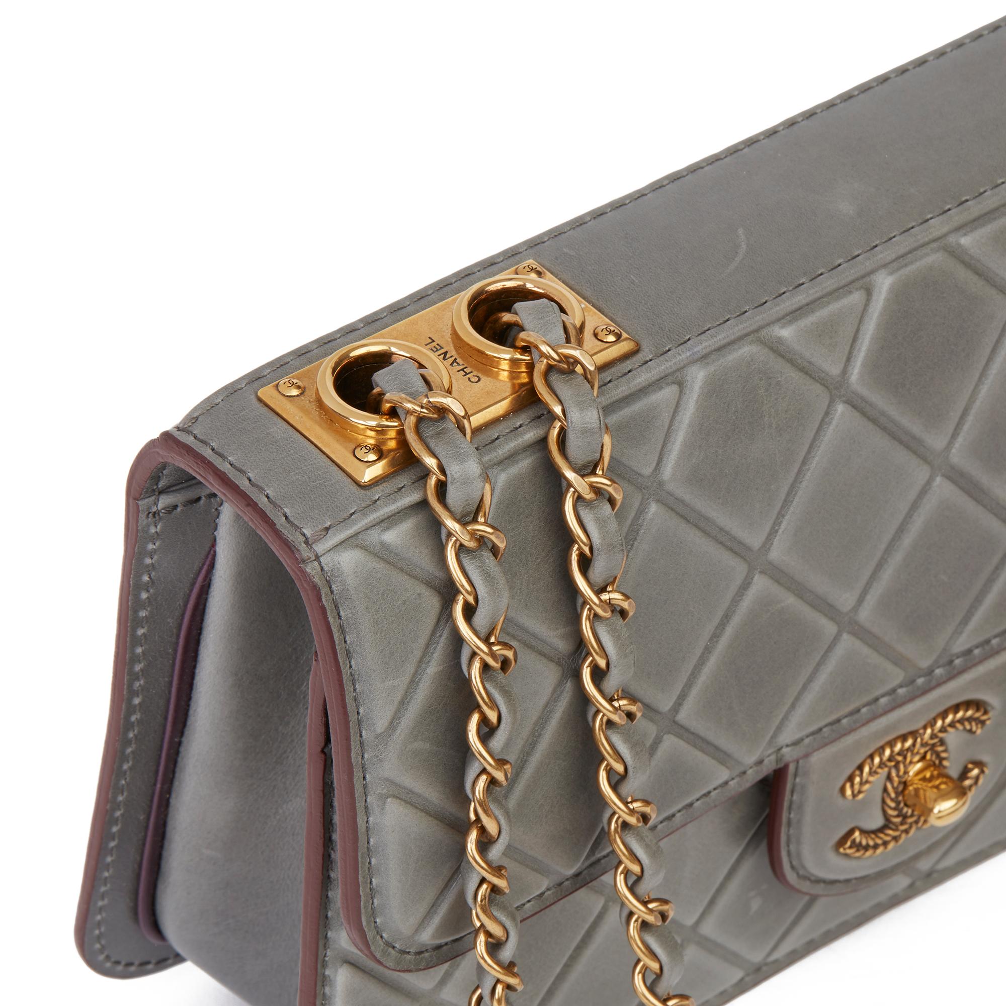 Women's Chanel Grey Quilted Debossed Aged Calfskin Leather Classic Single Flap Bag