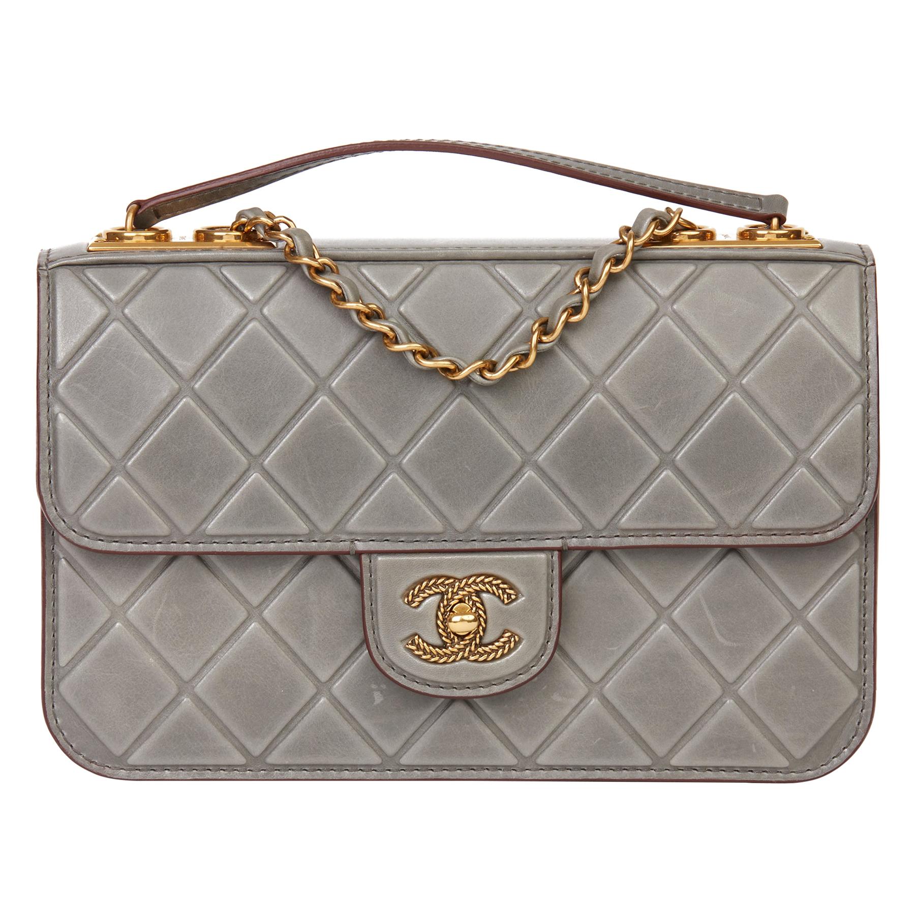 Chanel Grey Quilted Debossed Aged Calfskin Leather Classic Single Flap Bag