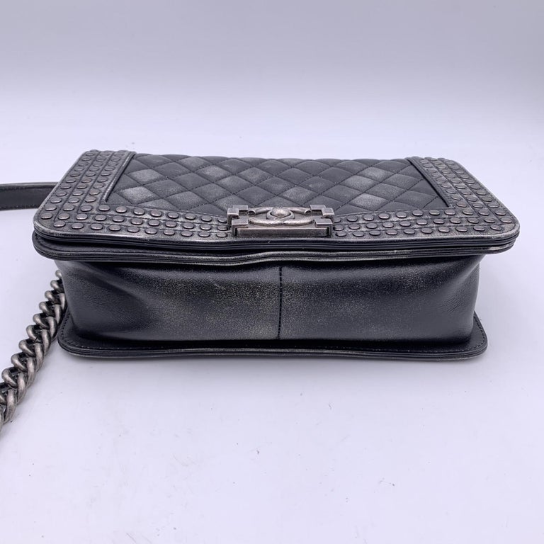 Chanel Grey Quilted Distressed Leather Studded ParisDallas Boy Bag For