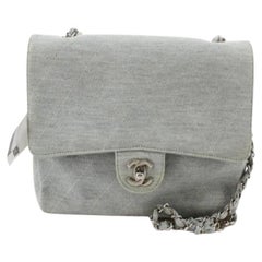 Chanel Grey Quilted Fabric Chain Flap Shoulder Bag