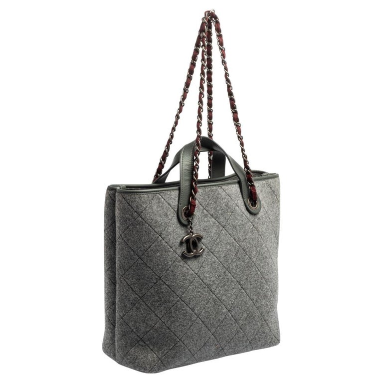 Chanel Grey Quilted Felt Pop Shopping Tote at 1stDibs  chanel grey quilted  bag, chanel grey tote, chanel beach bag grey