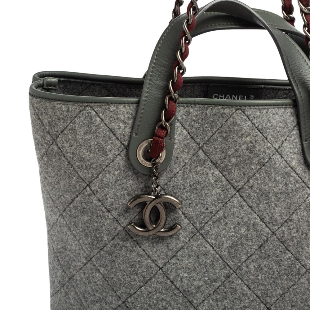 Gray Chanel Grey Quilted Felt Pop Shopping Tote