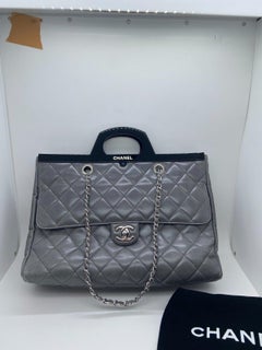 Chanel Grey Quilted Glazed Calfskin CC Delivery Tote Bag SHW