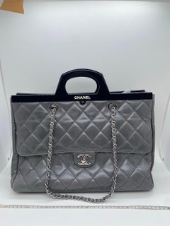 Chanel Grey Quilted Glazed Calfskin CC Delivery Tote Bag SHW