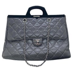 Chanel Grey Quilted Glazed Calfskin CC Delivery Tote Bag SHW