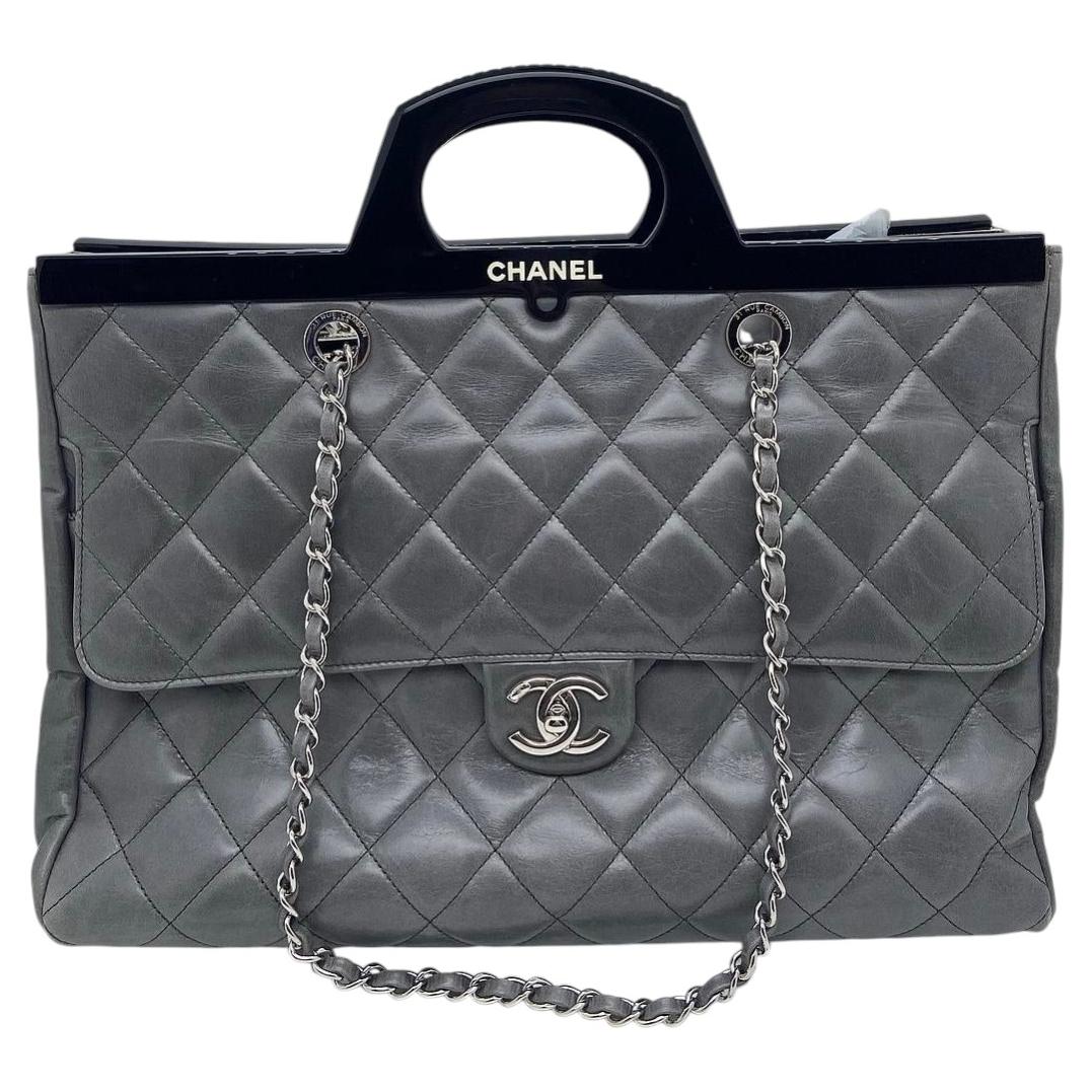Chanel Grey Quilted Glazed Calfskin CC Delivery Tote Bag SHW