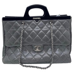 Chanel Grey Quilted Glazed Calfskin CC Delivery Tote Bag SHW