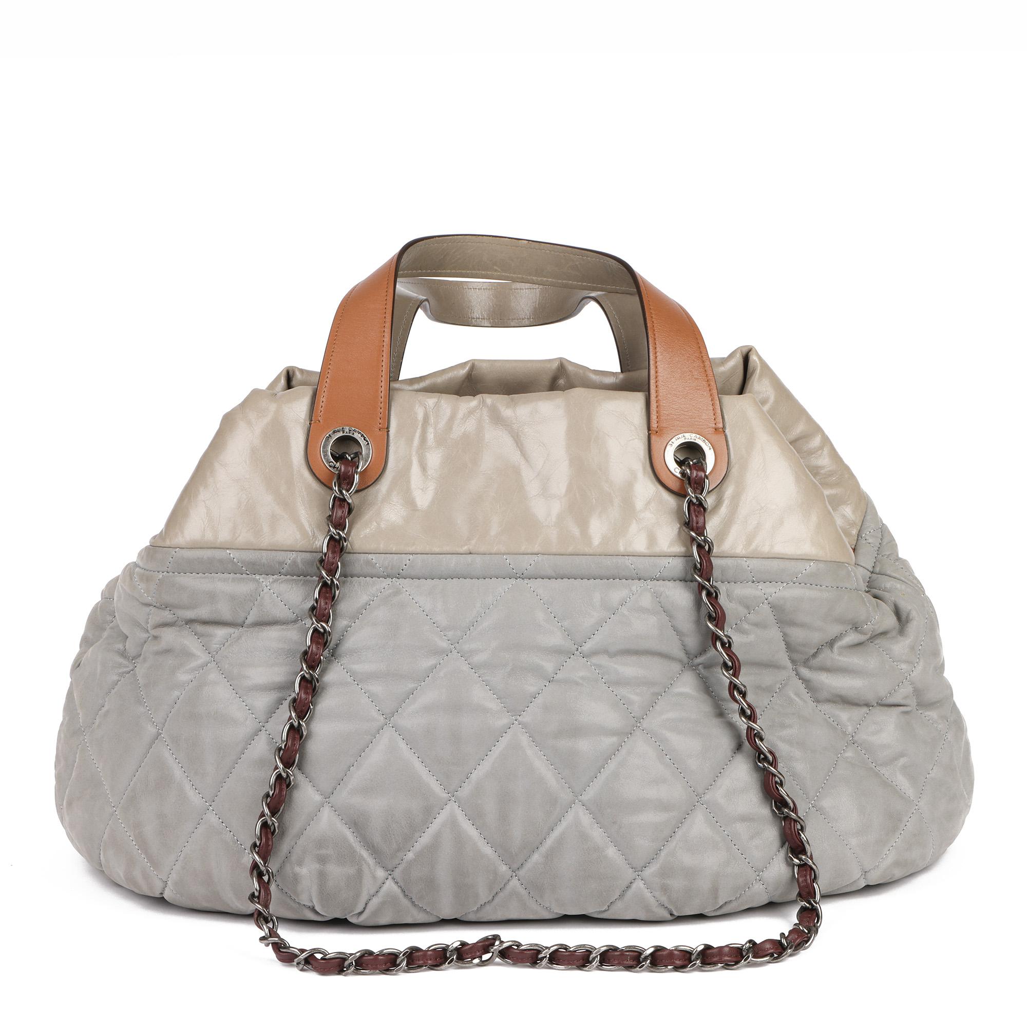 Gray Chanel Grey Quilted Iridescent Calfskin Large In-The-Mix