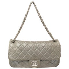Chanel Grey Quilted Jersey Jumbo Classic Single Flap Bag