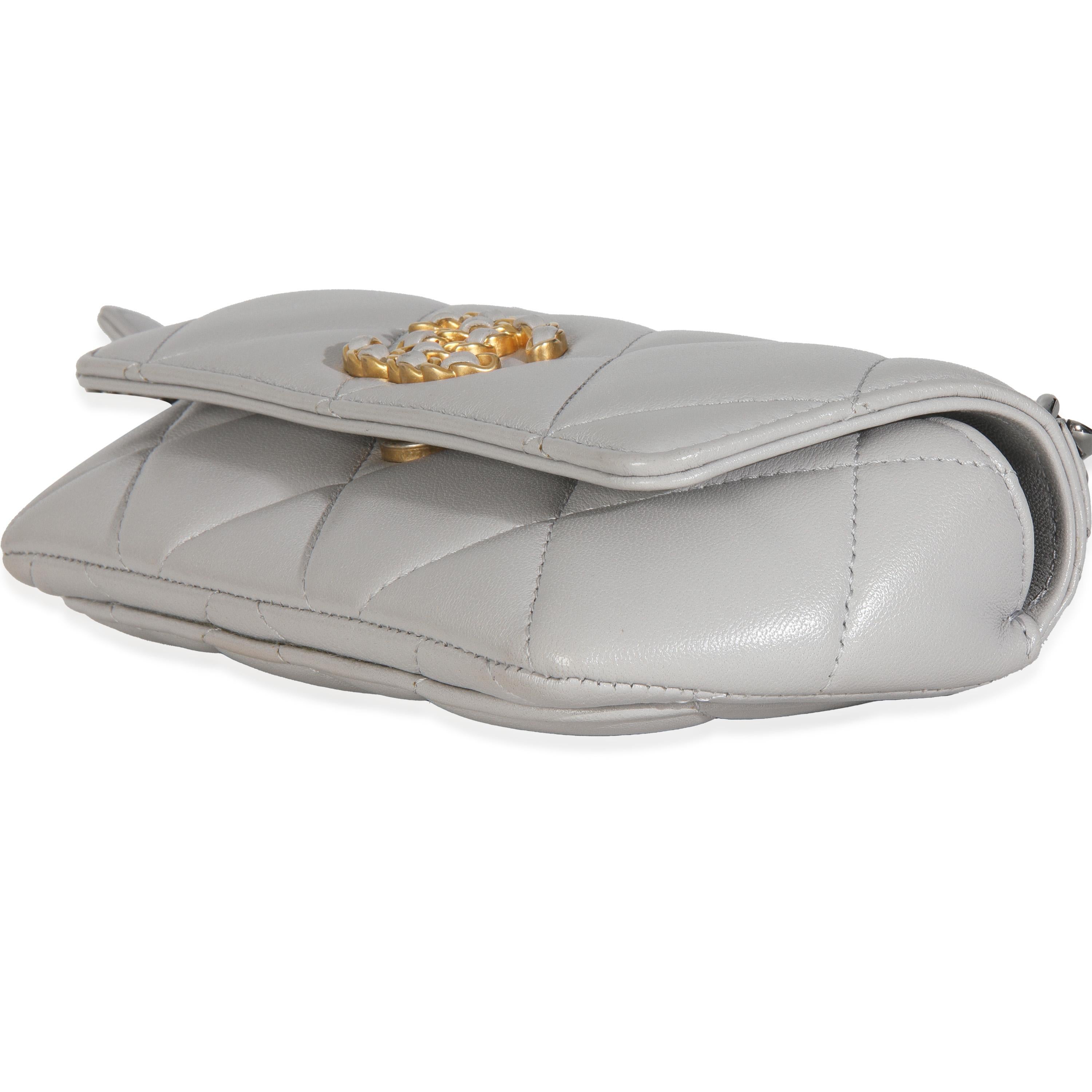 Chanel Grey Quilted Lambskin Chanel 19 Sunglasses Case With Chain For Sale 2