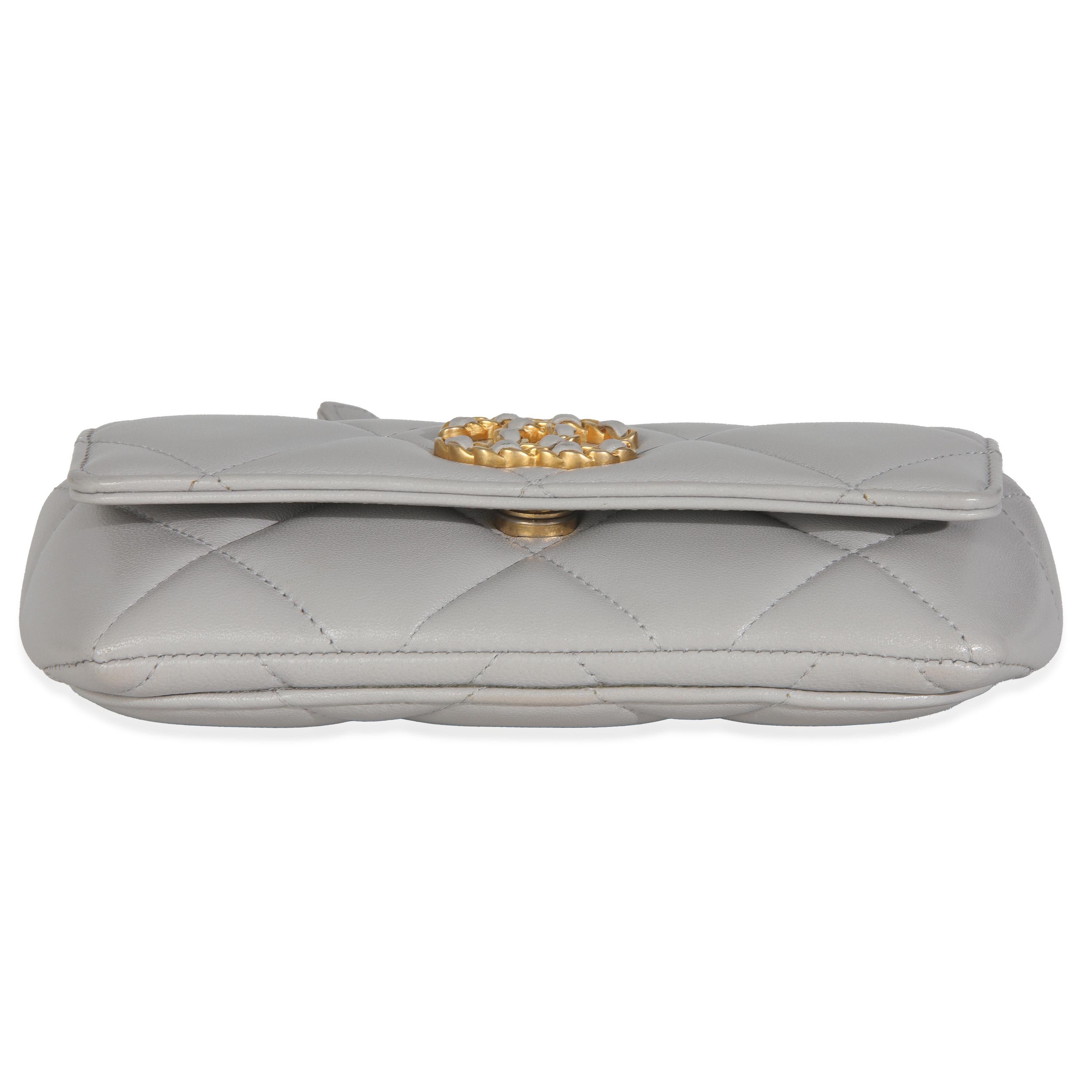 Chanel Grey Quilted Lambskin Chanel 19 Sunglasses Case With Chain For Sale 3