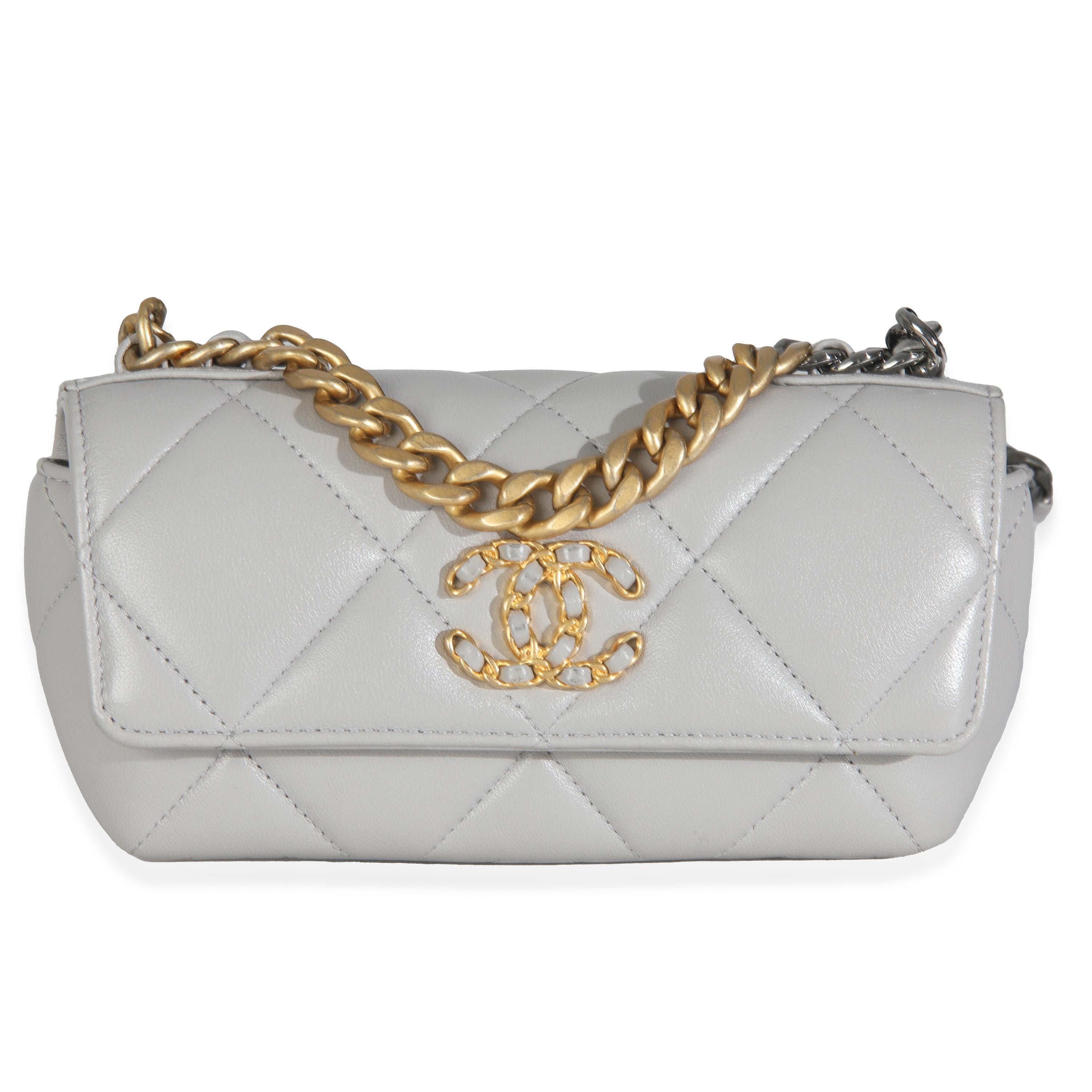 Chanel Grey Quilted Lambskin Chanel 19 Sunglasses Case With Chain For Sale