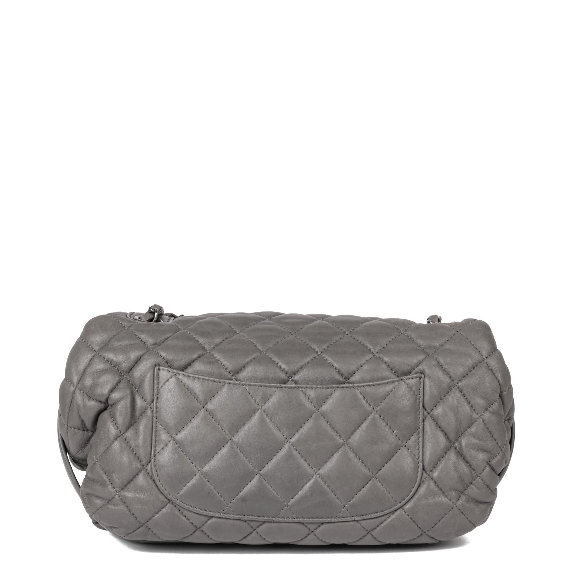 Women's CHANEL Grey Quilted Lambskin Classic Single Flap Bag For Sale
