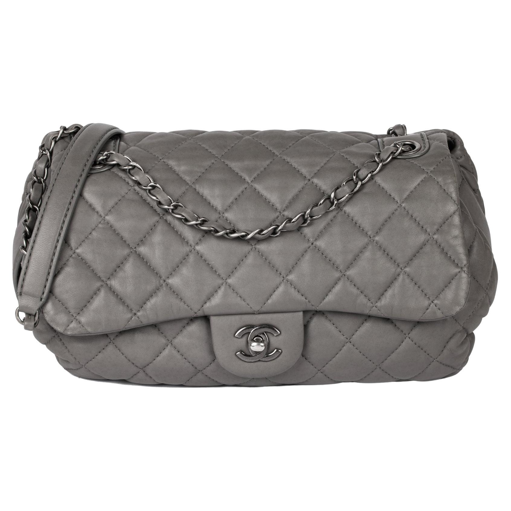 CHANEL Grey Quilted Lambskin Classic Single Flap Bag