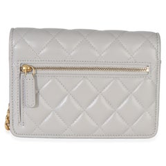 Chanel Grey Quilted Lambskin Jeweled Mini Wallet On Chain