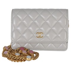 Chanel Grey Quilted Lambskin Jeweled Mini Wallet On Chain