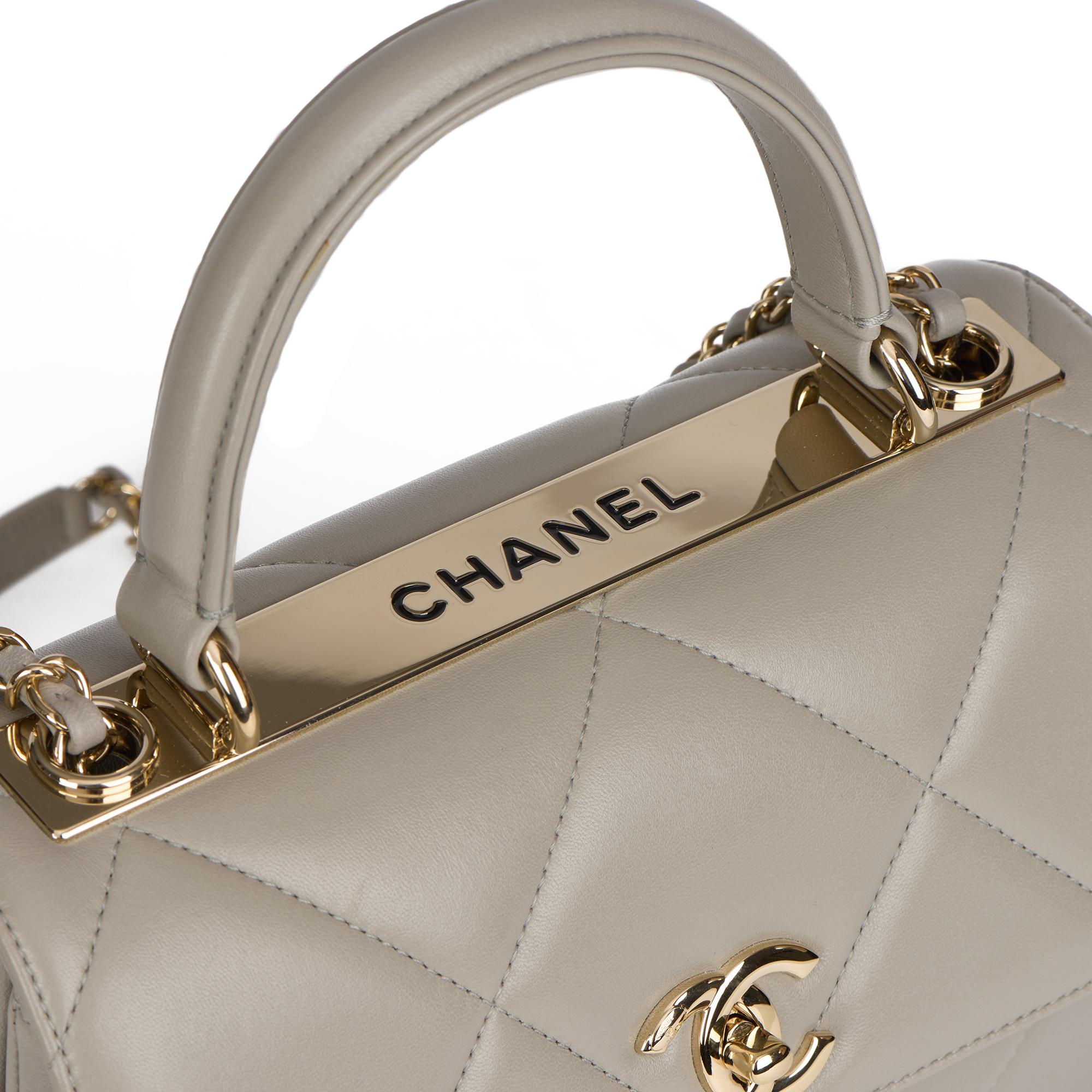 CHANEL Grey Quilted Lambskin Leather Small Trendy CC Top Handle Flap Bag In Excellent Condition In Bishop's Stortford, Hertfordshire