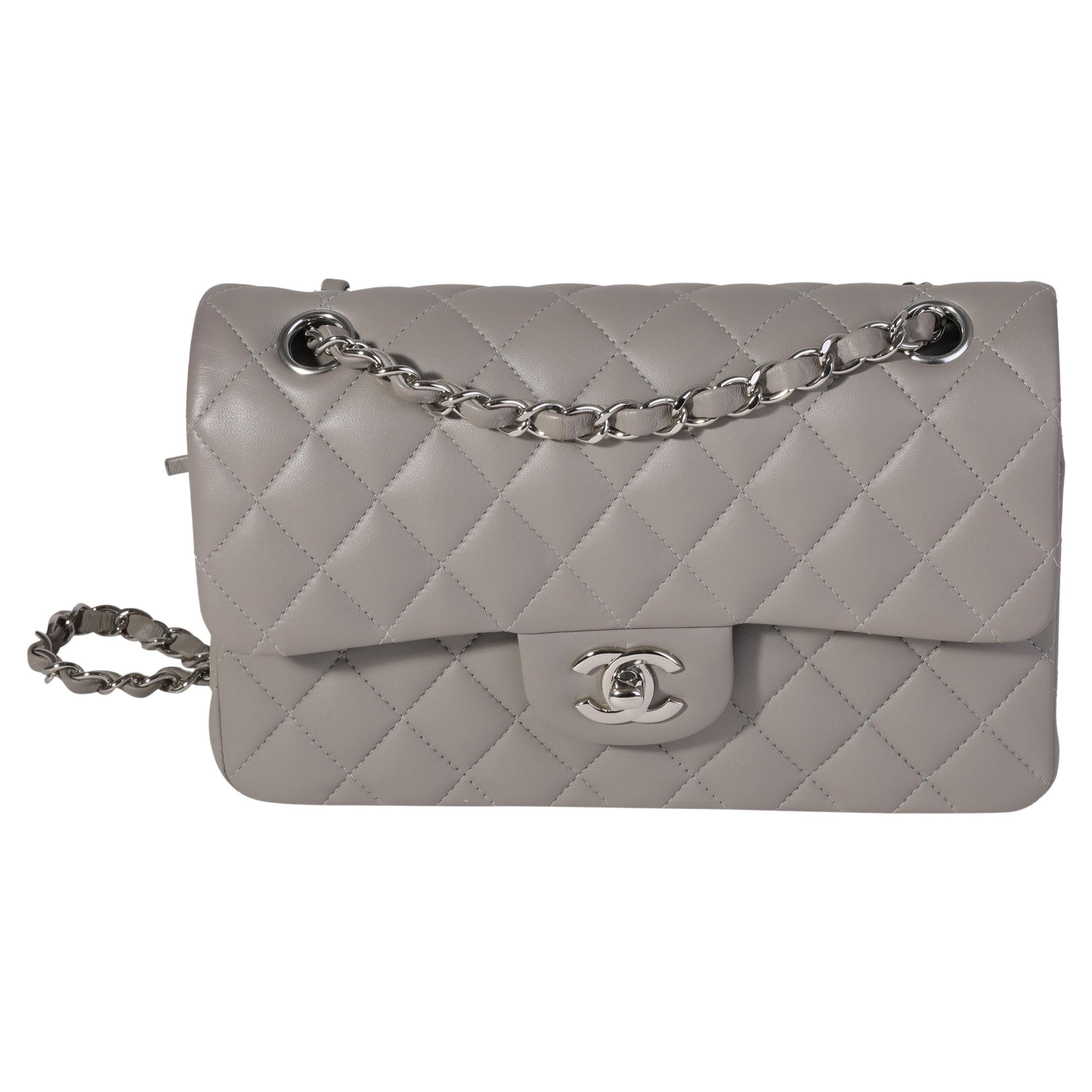 Chanel Grey Quilted Lambskin Small Classic Double Flap Bag For