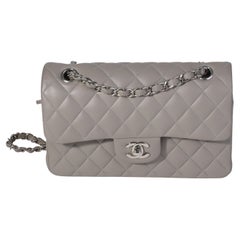 Chanel Grey Quilted Lambskin Small Classic Double Flap Bag For Sale at  1stDibs