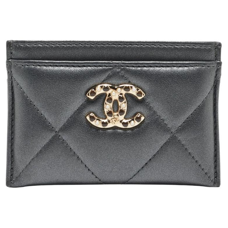 Chanel Grey Quilted Leather 19 Card Holder For Sale