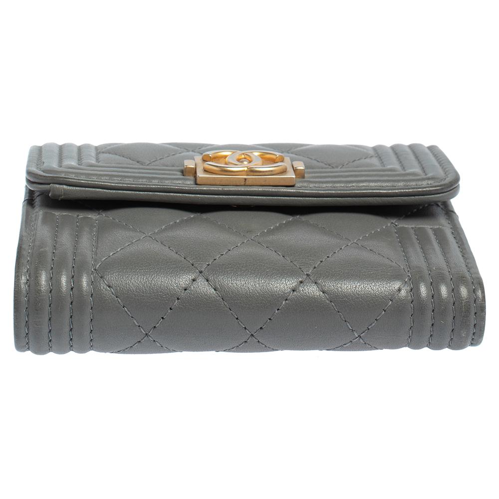 Gray Chanel Grey Quilted Leather Boy Card Holder
