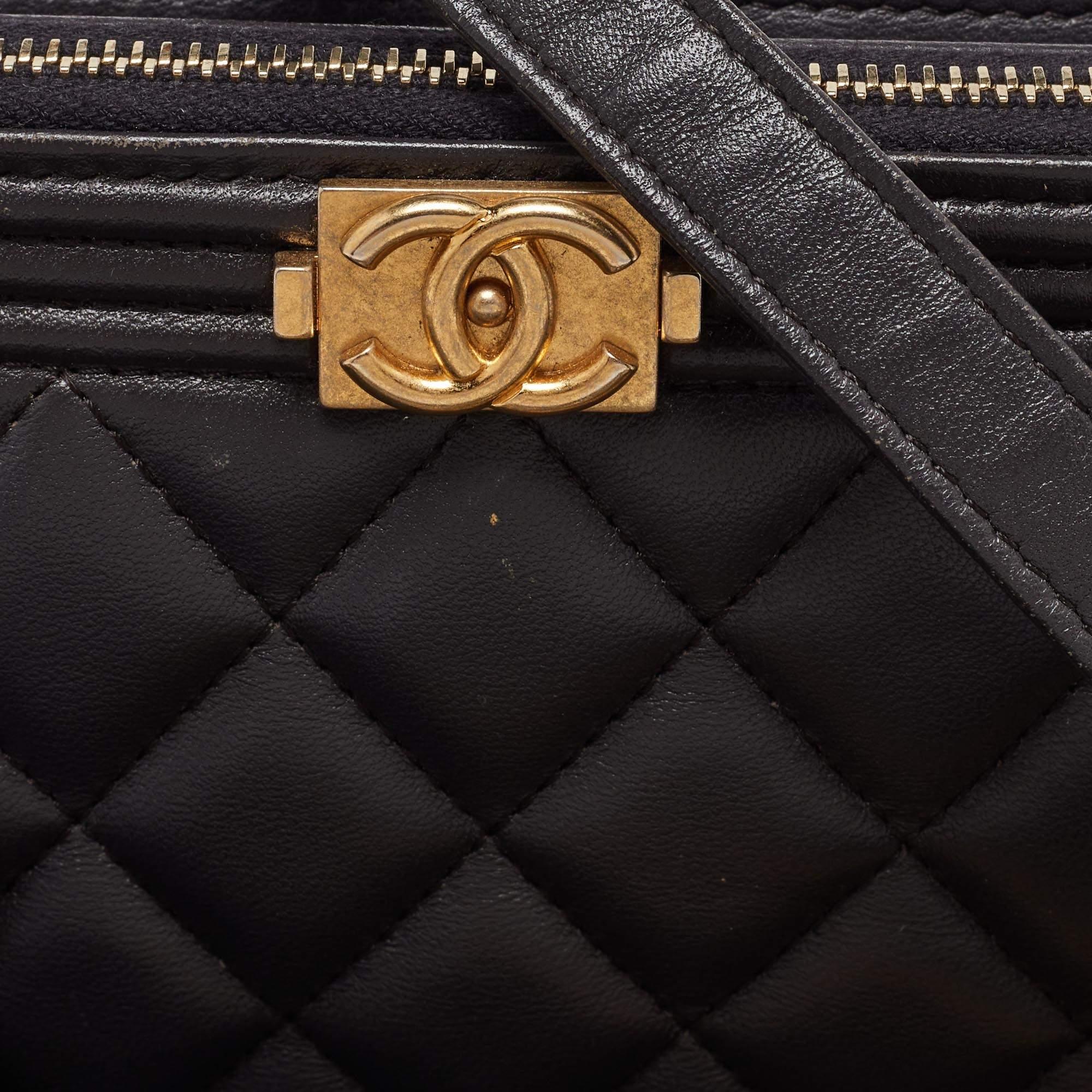 Women's Chanel Grey Quilted Leather Boy Double Zip Chain Clutch For Sale