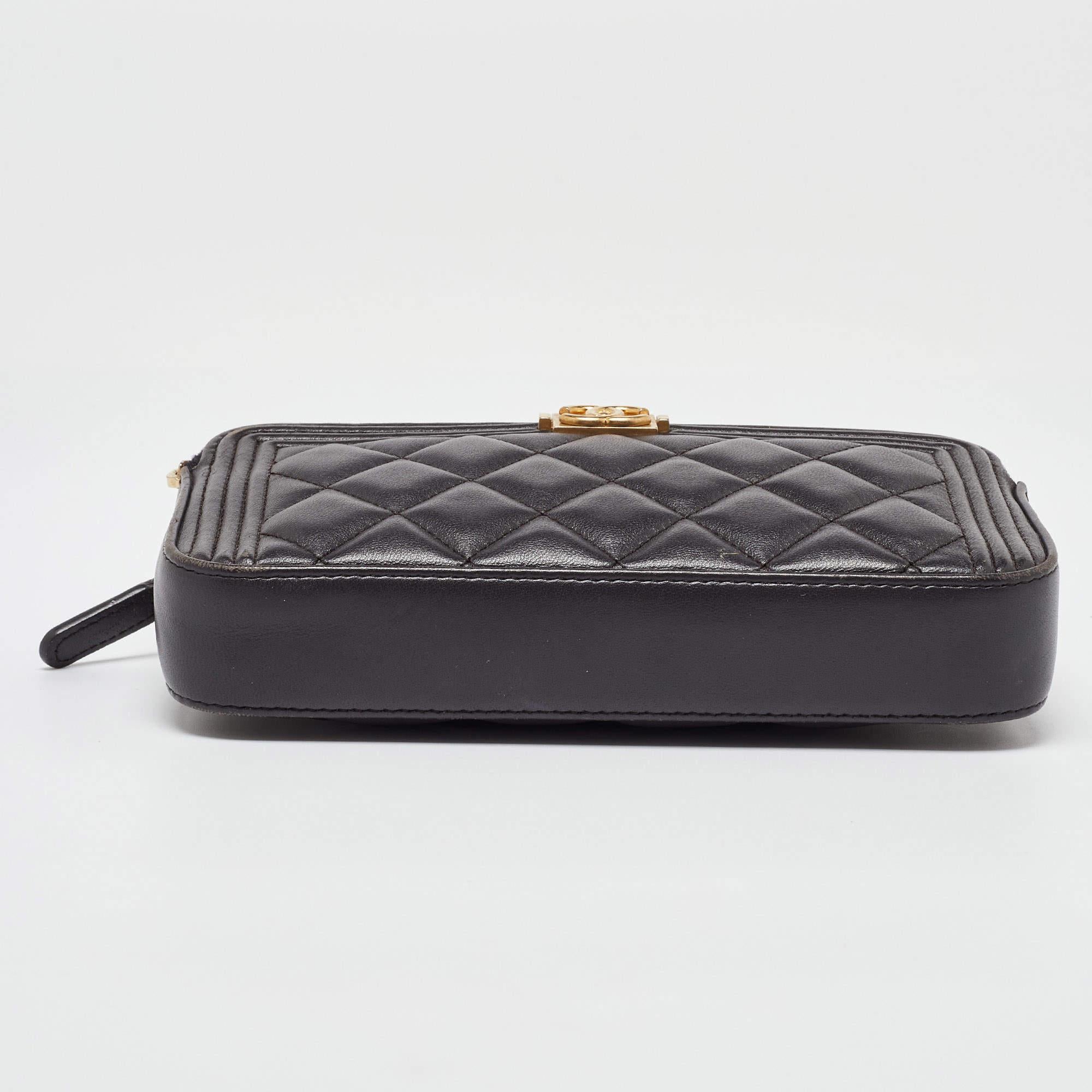 Chanel Grey Quilted Leather Boy Double Zip Chain Clutch For Sale 1