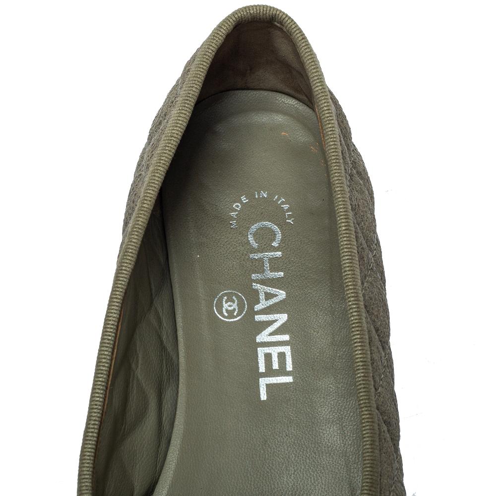 Gray Chanel Grey Quilted Leather CC Bow Cap Toe Ballet Flats Size 38
