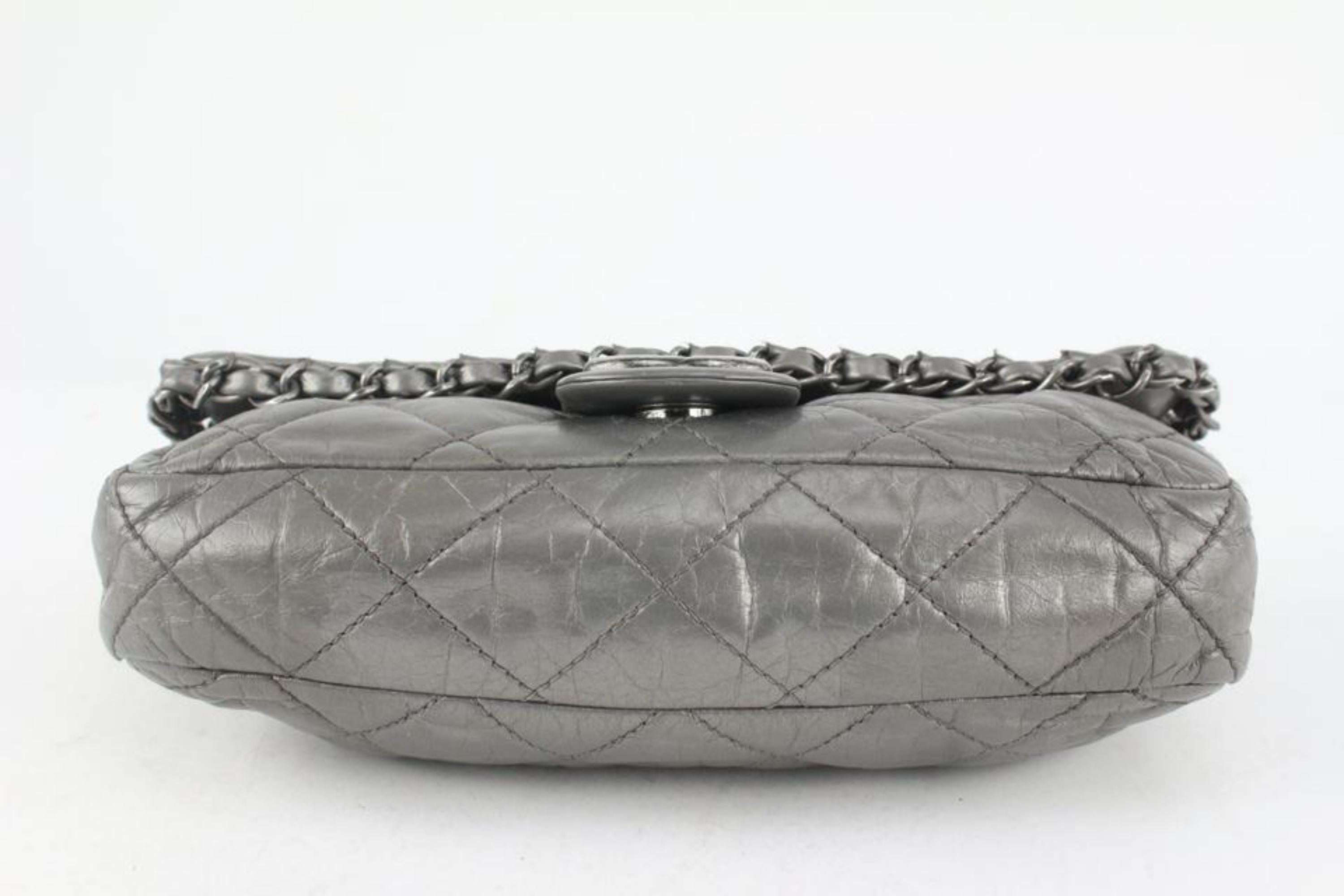 Chanel Grey Quilted Leather Chain Around Flap Bag 1122c4 For Sale 4