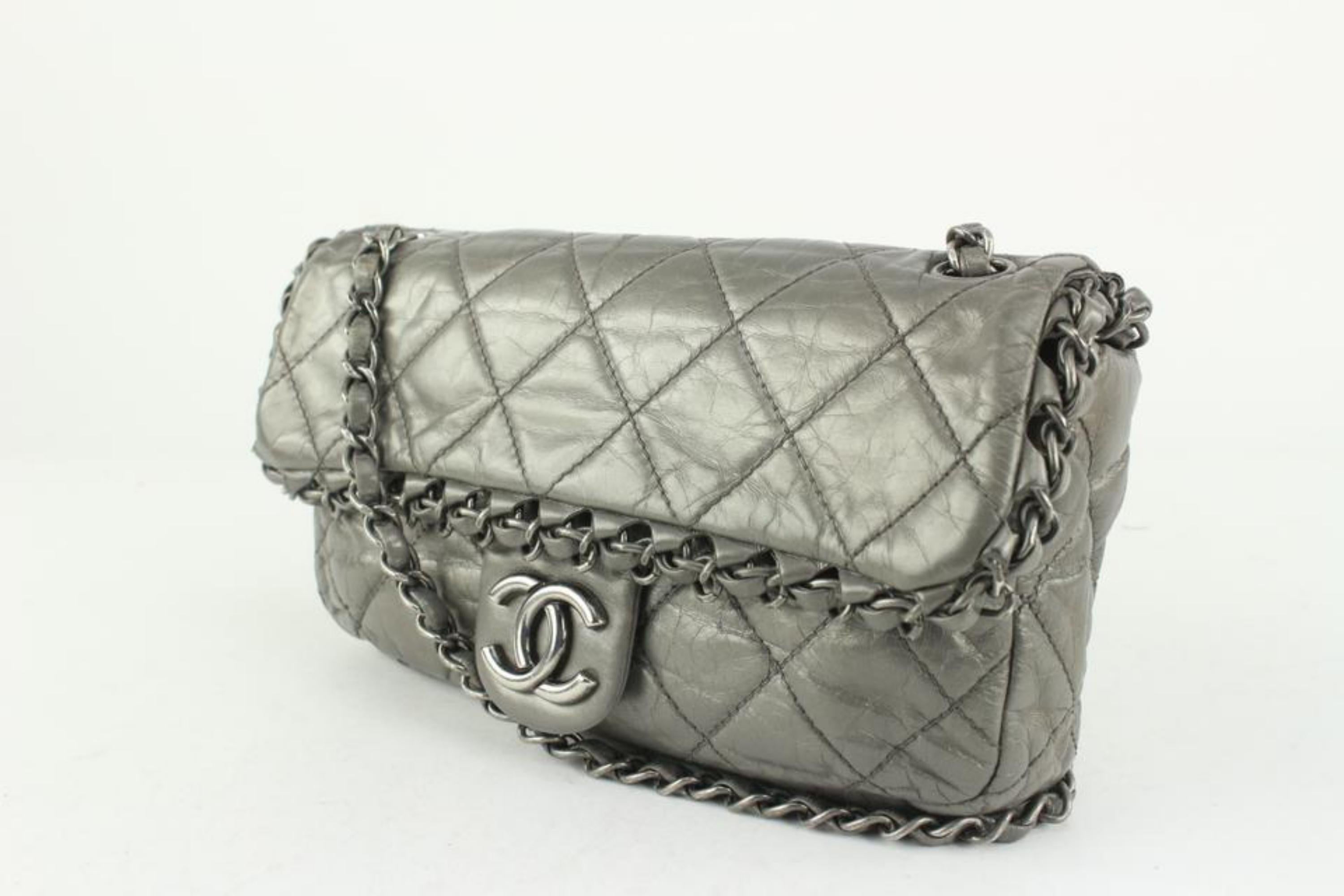 Chanel Grey Quilted Leather Chain Around Flap Bag 1122c4
Date Code/Serial Number: 16562637
Made In: Italy
Measurements: Length:  10