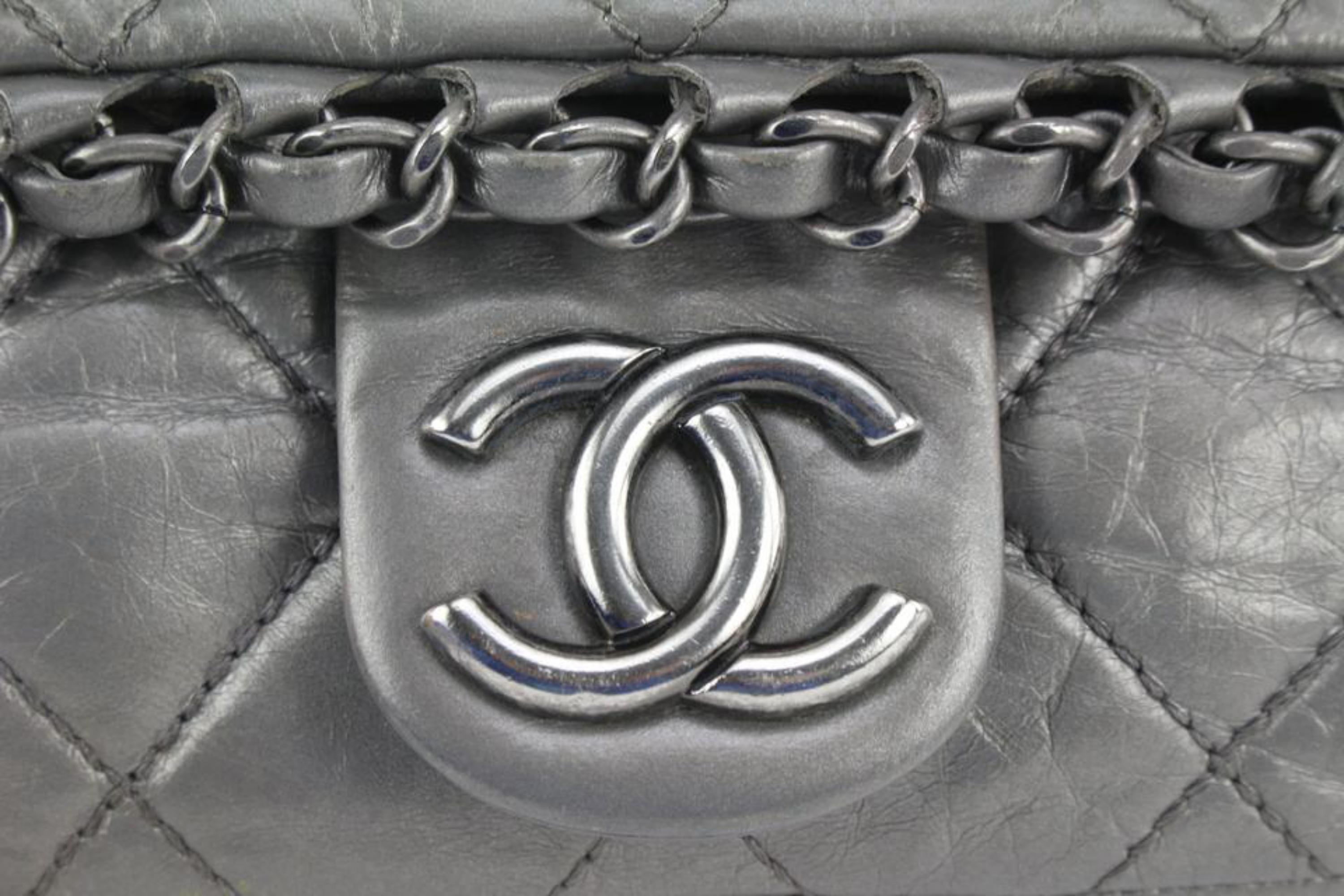 Women's Chanel Grey Quilted Leather Chain Around Flap Bag 1122c4 For Sale