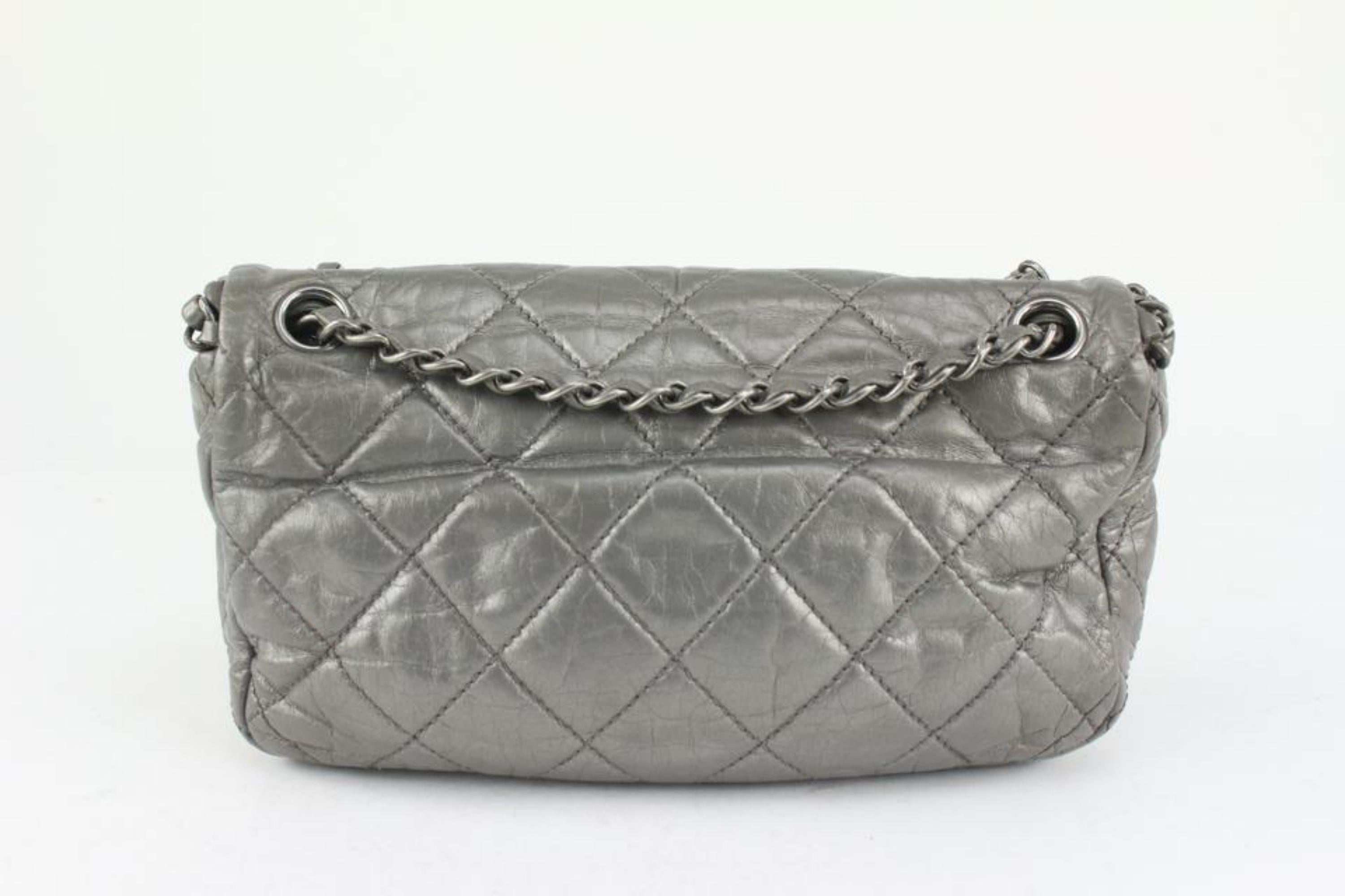 Chanel Grey Quilted Leather Chain Around Flap Bag 1122c4 For Sale 1