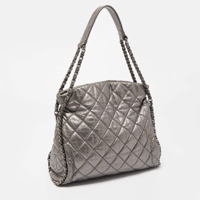 Chanel Gray Quilted Leather Mini Chain Me Flap Bag at 1stDibs