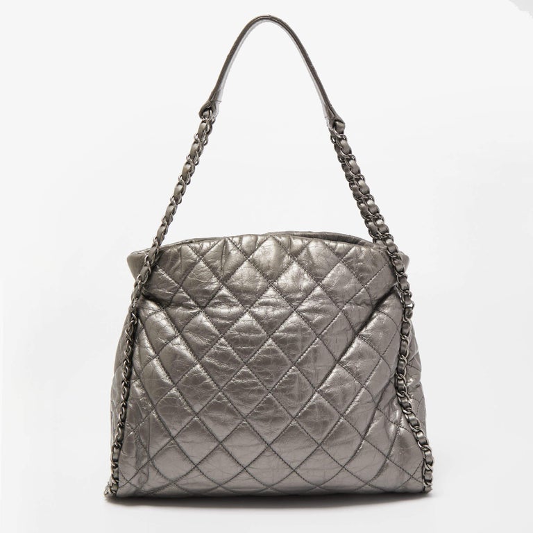 Chanel Grey Quilted Caviar Rectangle Mini Flap Bag SHW at 1stDibs