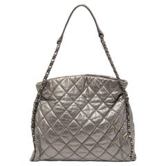 Chanel Grey Quilted Leather Chain Me Hobo