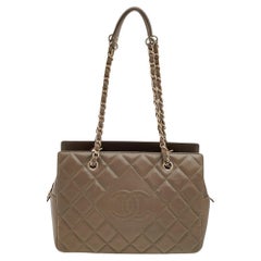 Chanel Grey Quilted Leather Diamond CC Tote