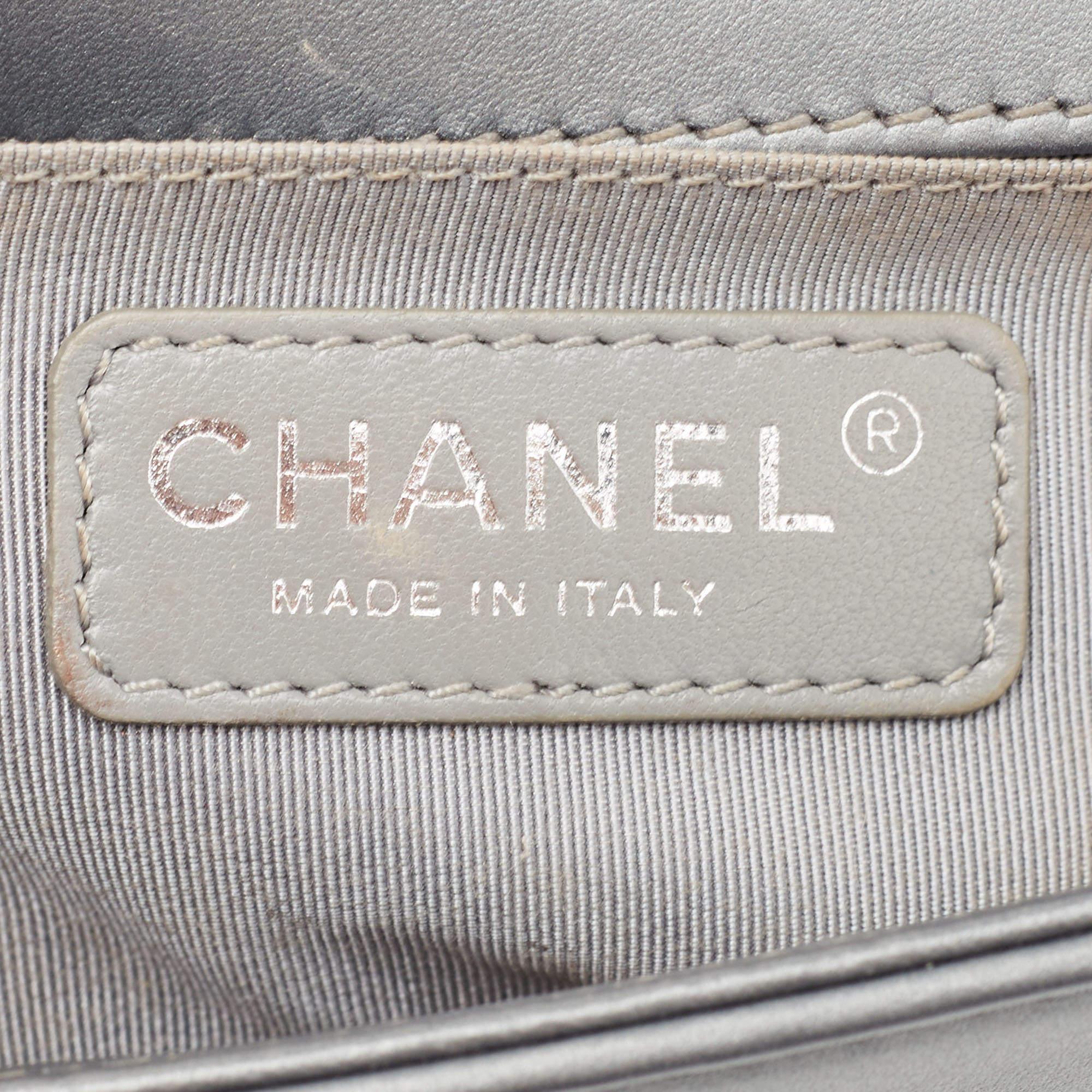 Chanel Grey Quilted Leather East West Boy Bag 9