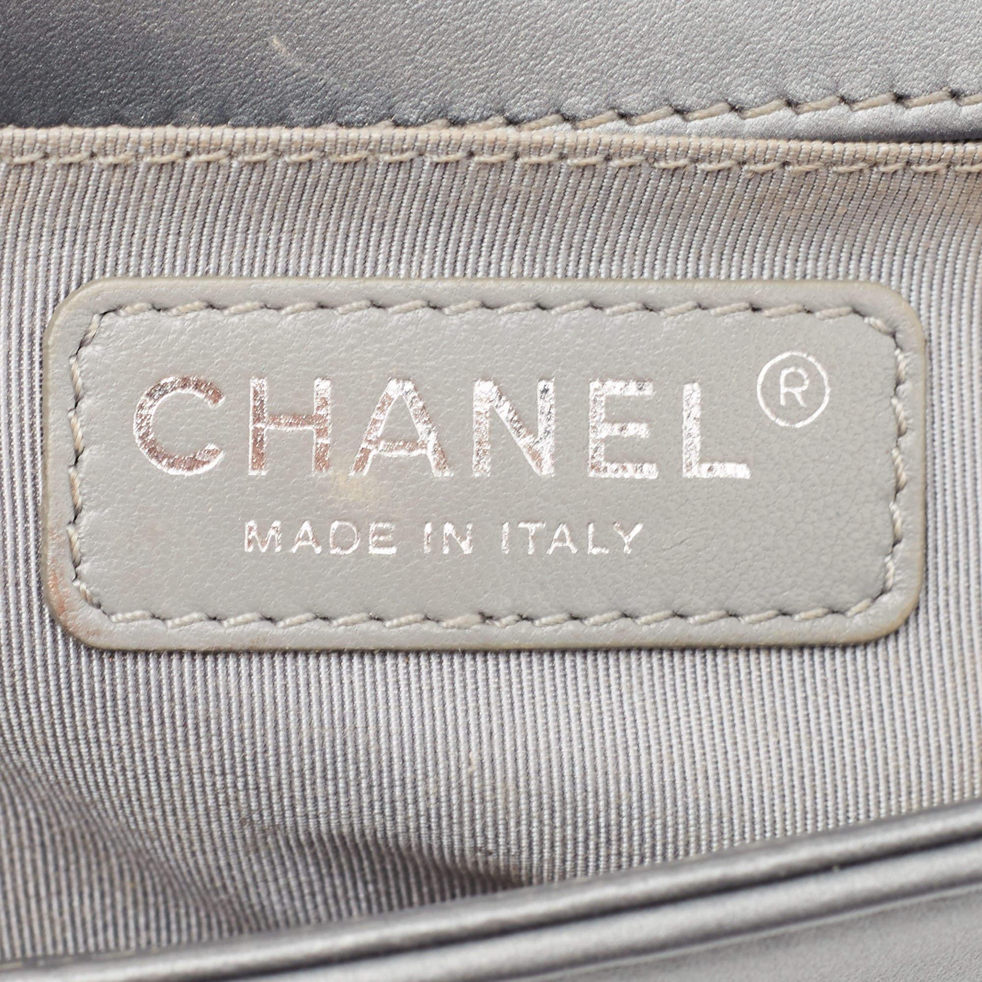 Chanel Grey Quilted Leather East West Boy Bag 8