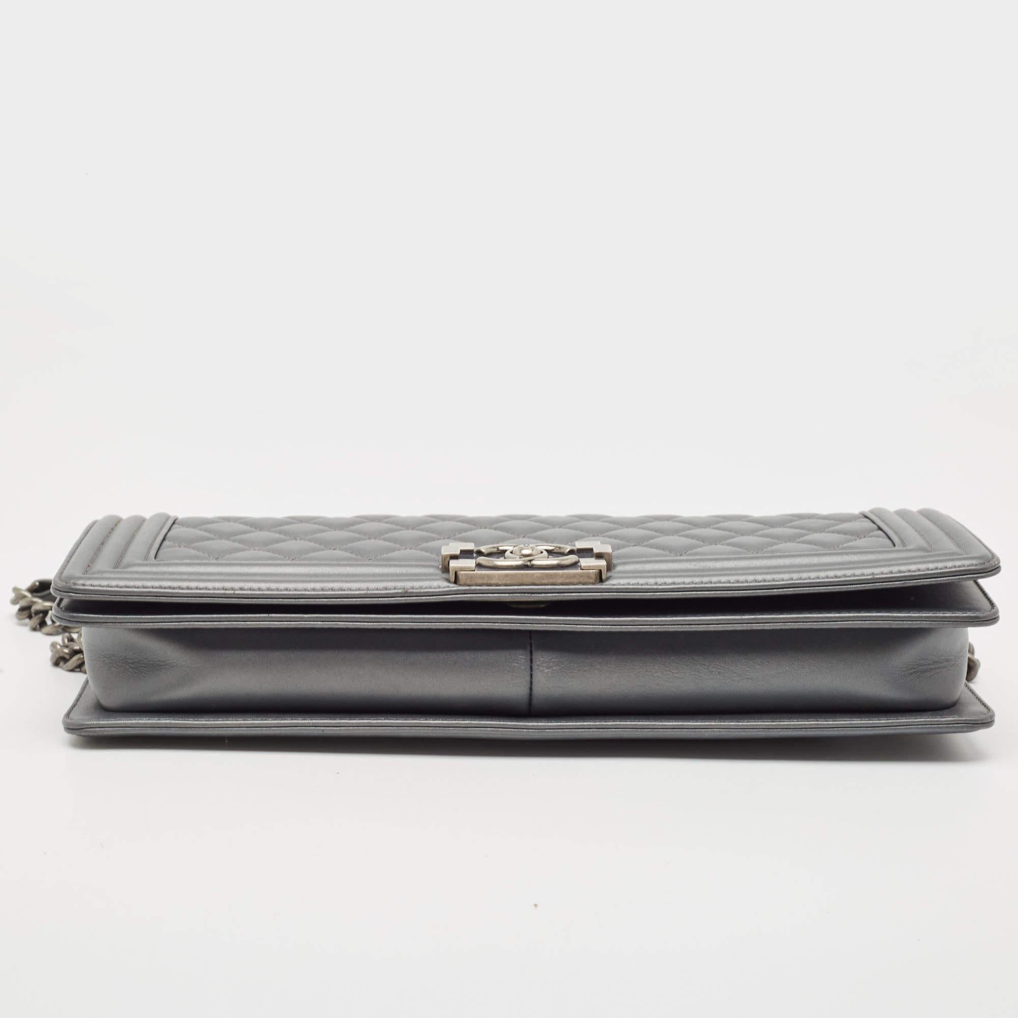 Women's Chanel Grey Quilted Leather East West Boy Bag