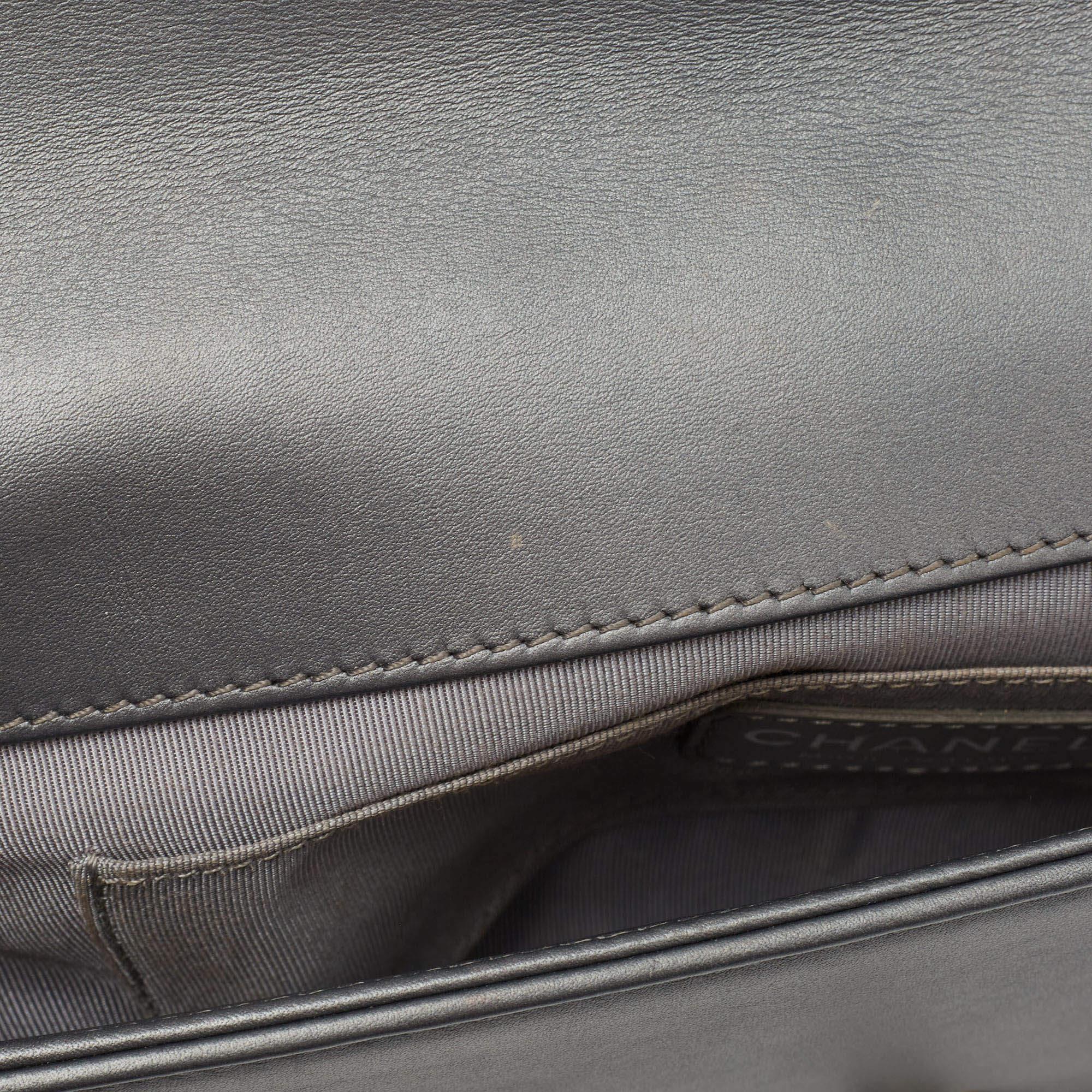 Chanel Grey Quilted Leather East West Boy Bag 2
