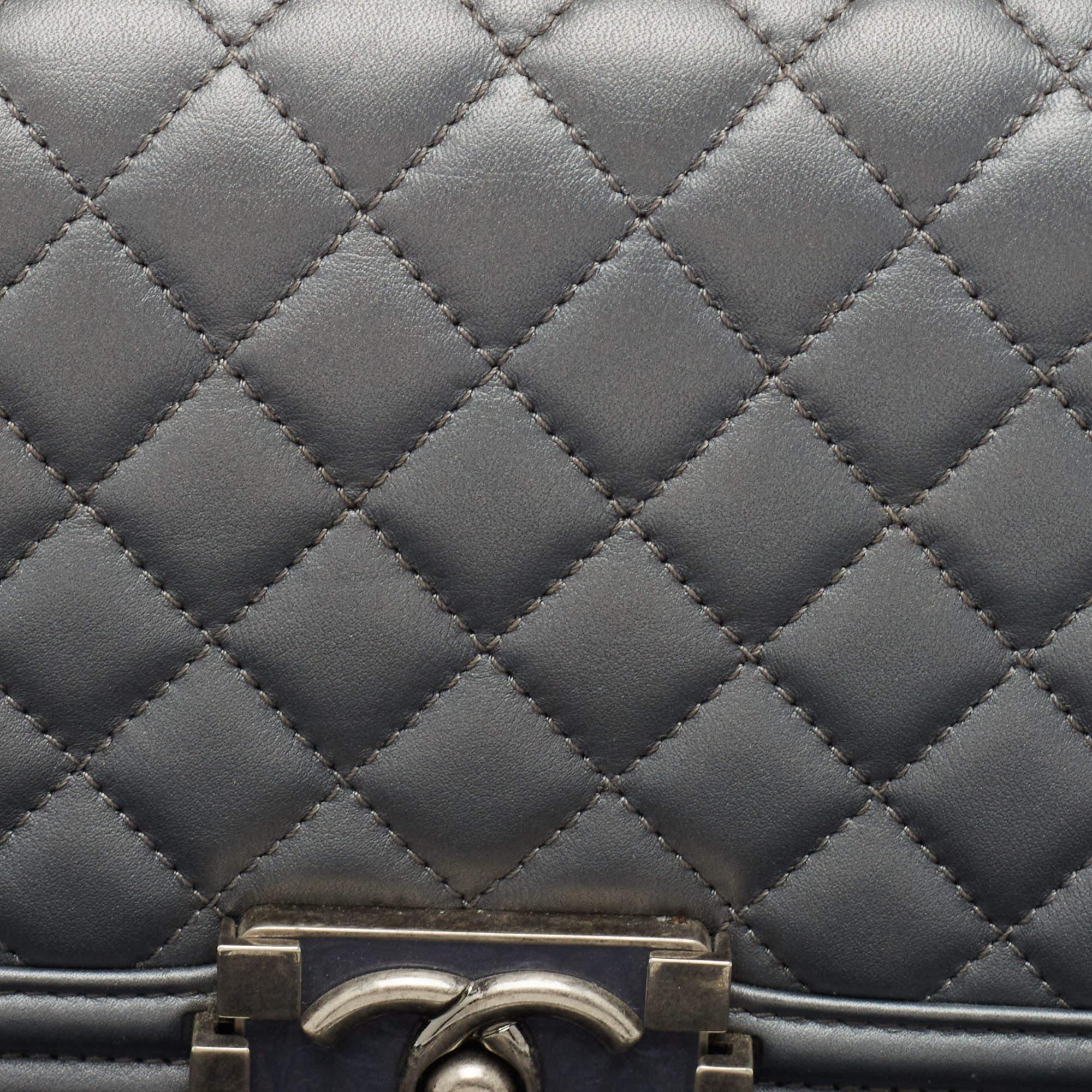 Chanel Grey Quilted Leather East West Boy Bag For Sale 5
