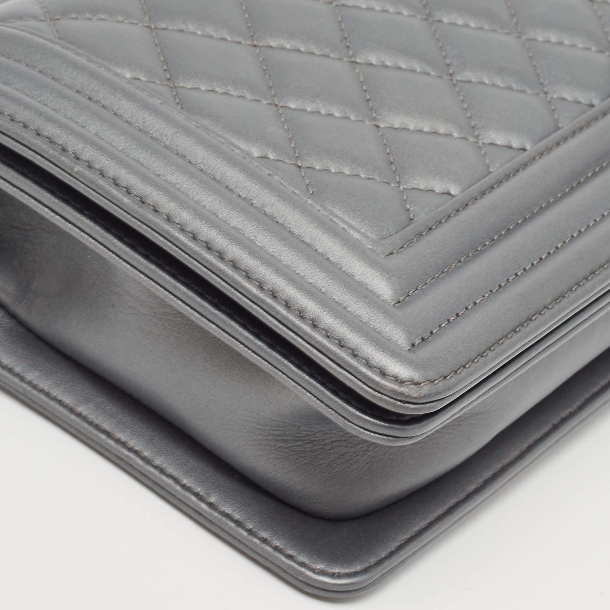 Chanel Grey Quilted Leather East West Boy Bag 4