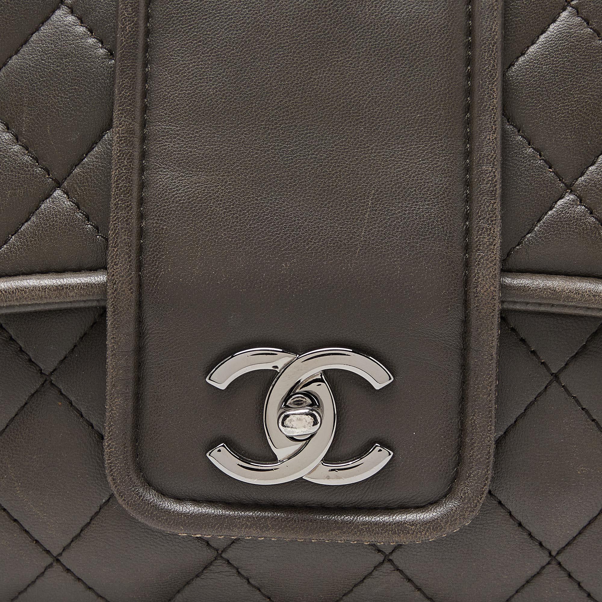 Chanel Grey Quilted Leather Elementary Chic Flap Bag For Sale 4