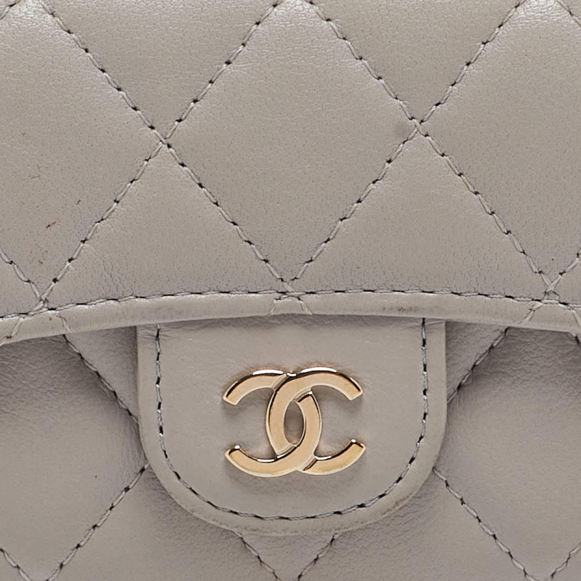 Chanel Grey Quilted Leather Flap Card Holder For Sale 8