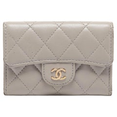 Chanel Grey Quilted Leather Flap Card Holder