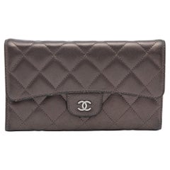 Chanel Grey Quilted Leather Flap Continental Wallet